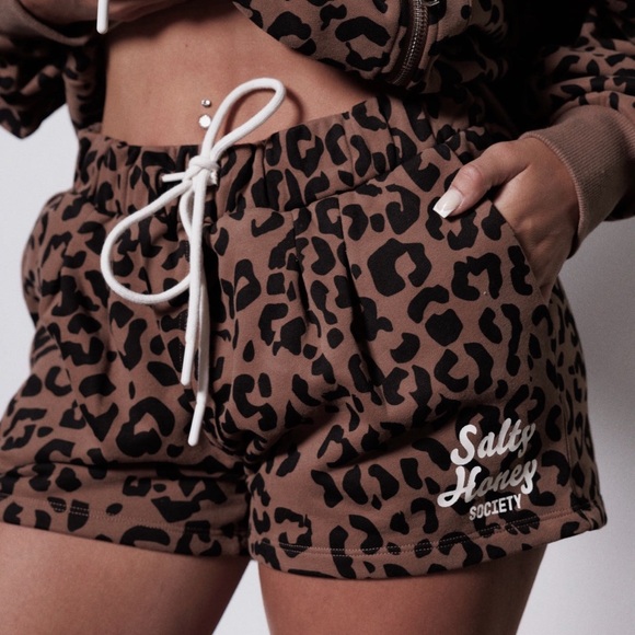 Salty Honey Leopard Print Mid Rise Loose Fit Rally Shorts